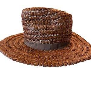 RARE 1950 era Vintage Candy Straw Hat by Jeanie Brown Wide Brim Glossy Woven Hat